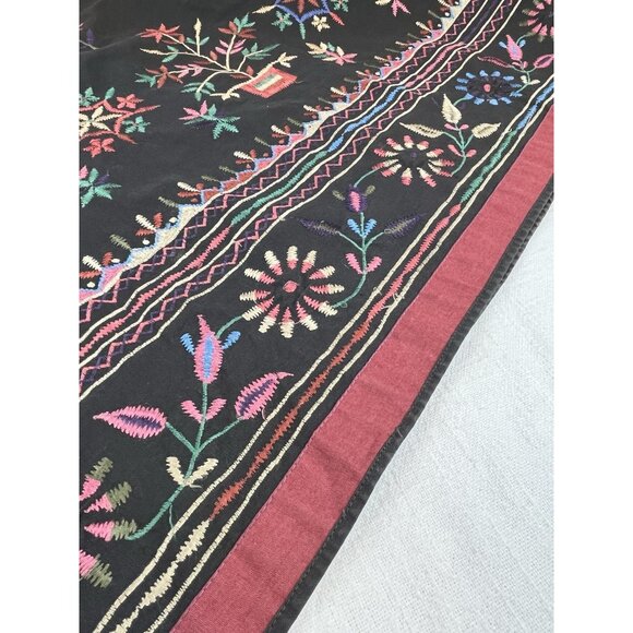 Vtg Embroidered Boho Maxi‎ Skirt Black Sz Small Tie Waist Liz Wear - Picture 7 of 14